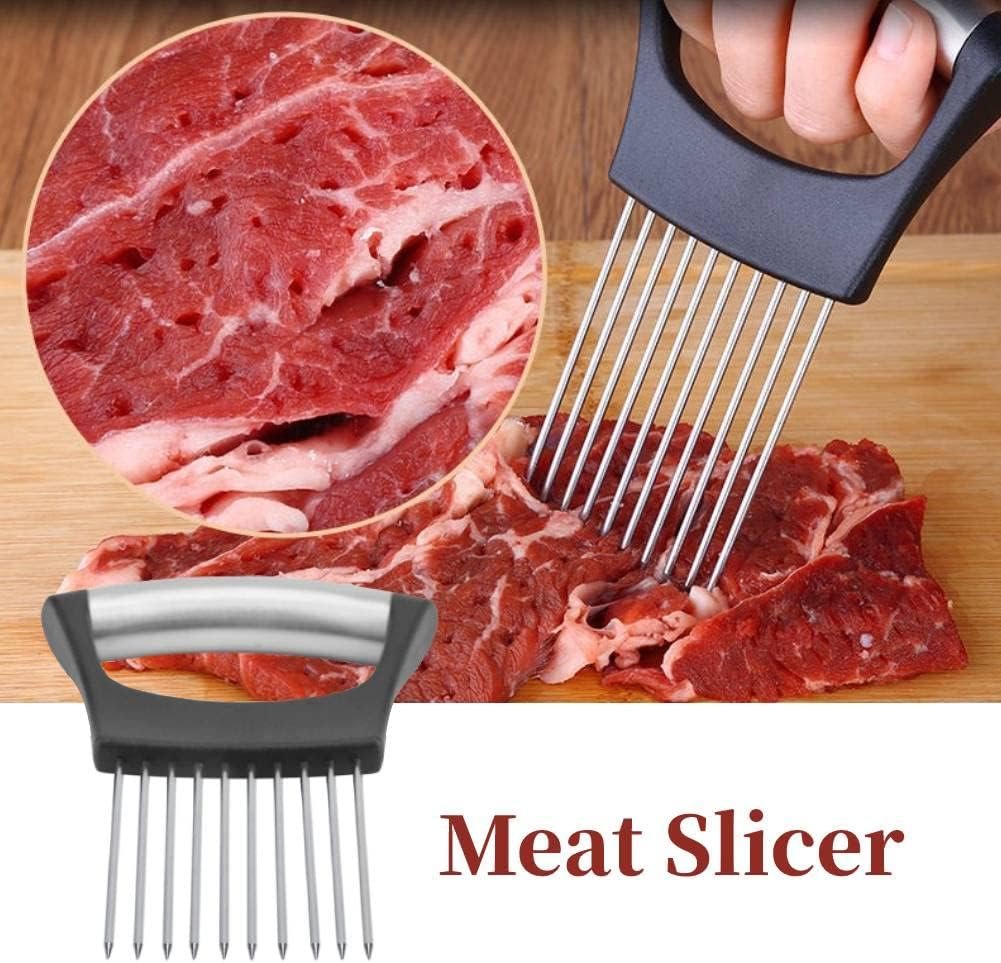 Onion Cutter Holder, Vegetable Slicer Cutting Tools with 10 Prongs, Meat Slicer Meat Tenderizer Needle, Handy Kitchen Gadgets Safety Cooking Tools