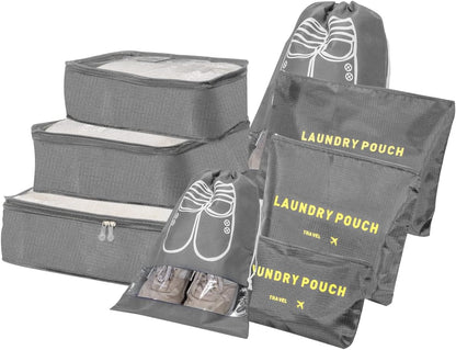 BillyBath Suitcase Organizer Set, 8 in 1 Travel Organizer for Clothes, Shoes, Cosmetics, Grey
