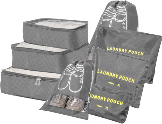 BillyBath Suitcase Organizer Set, 8 in 1 Travel Organizer for Clothes, Shoes, Cosmetics, Grey