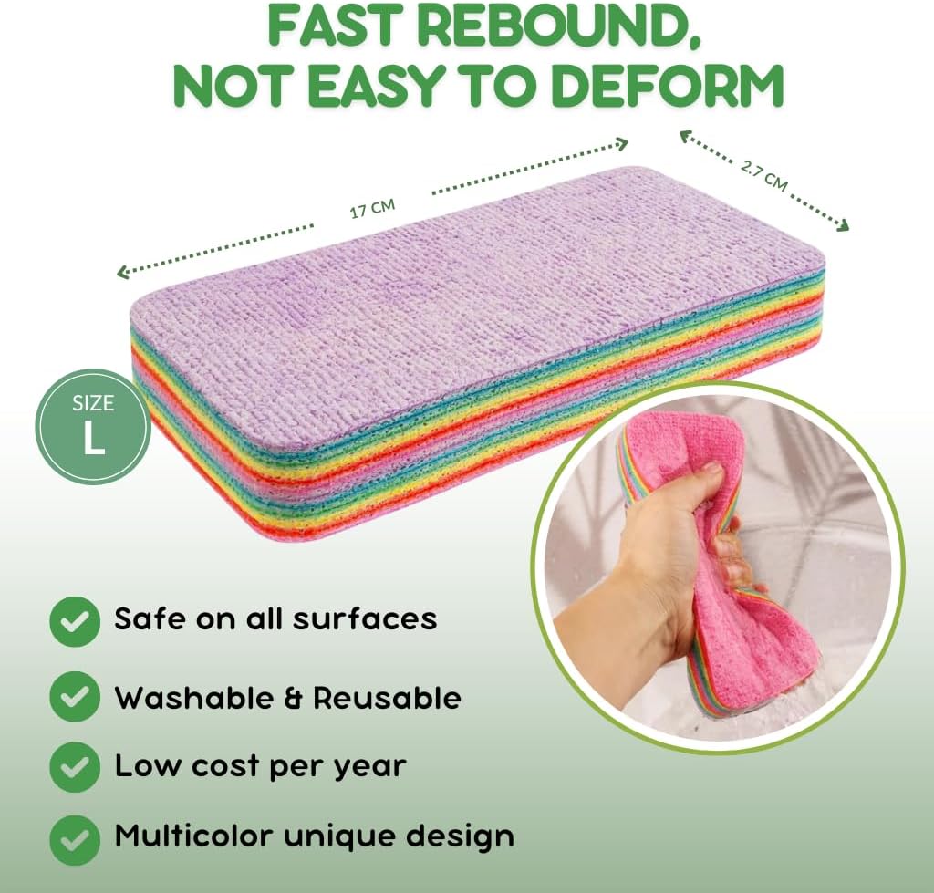Washing up Sponge Multi Purpose household essentials Machine Washable Kitchen Cleaning Products. 12 layers Super Absorbent & Durable microfibre cloth. For Window Countertop Car Dish sink & Bathroom. L