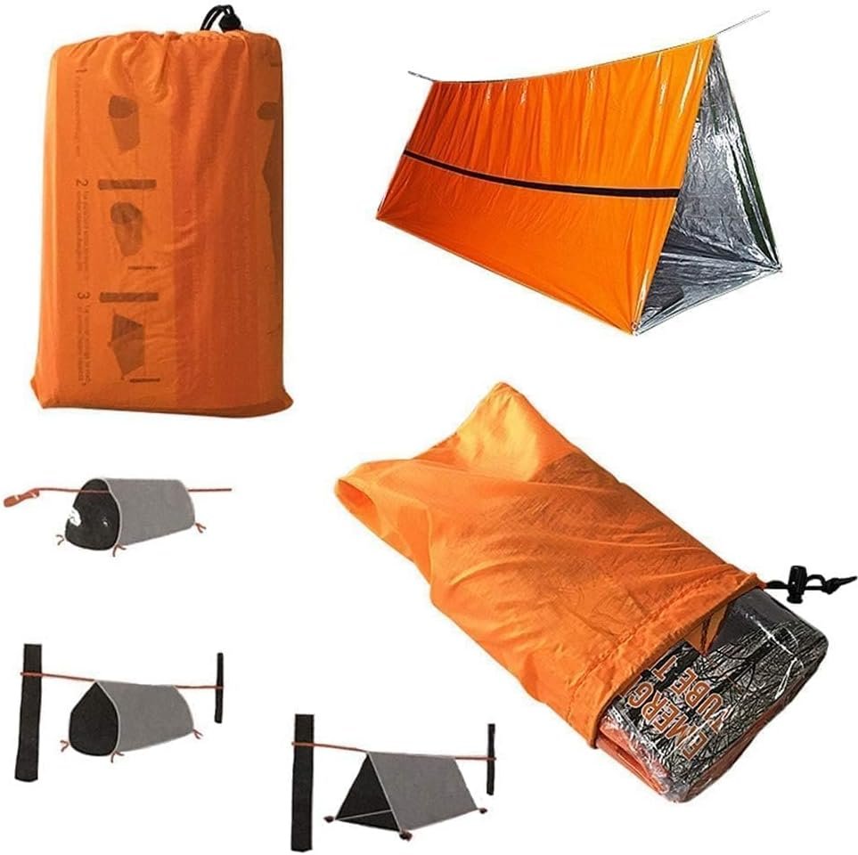 Emergency Sleeping Bag, Orange Thermal Survival Sleeping Sack, Survival Blanket, Reusable Camping Travel Tent for Backpacking Hiking