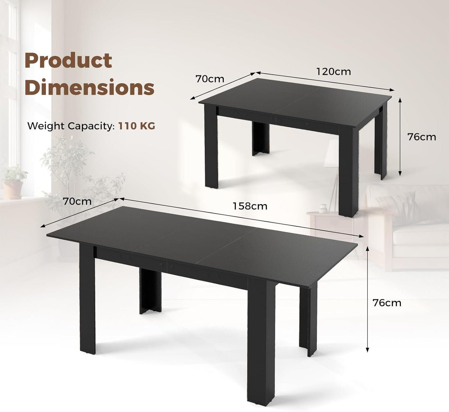 Giantex Extendable Dining Table, Modern Kitchen Table w/Adjustable Tabletop, L-Shaped Legs, Large Industrial Dinner Furniture for Kitchen, Dining Room, 110 KG Load Capacity