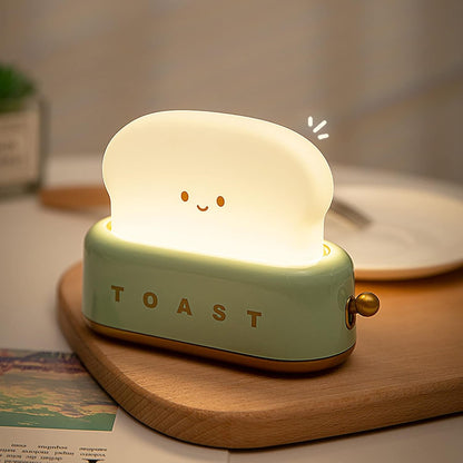 DEALFUN Smiling Toast Bread Toaster Night Light Lamp,Rechargeable Small Beside Lamp in Cute Shape for Room Decor,Bedroom,Bedside,Living Room,Dining,Desk Decoration Men,Women,Kids,Boys,Girls,(Green)