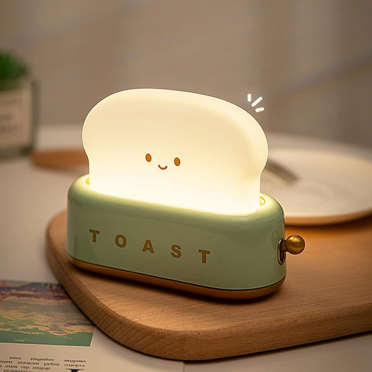DEALFUN Smiling Toast Bread Toaster Night Light Lamp,Rechargeable Small Beside Lamp in Cute Shape for Room Decor,Bedroom,Bedside,Living Room,Dining,Desk Decoration Men,Women,Kids,Boys,Girls,(Green)