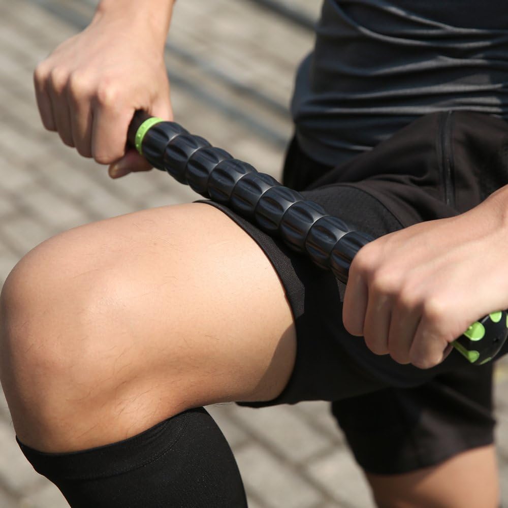 Idson Muscle Roller Stick for Athletes-46cm Body Massage Sticks Tools-Muscle Roller Massager for Relief Muscle Soreness,Cramping and Tightness,Help Legs and Back Recovery,Black Green