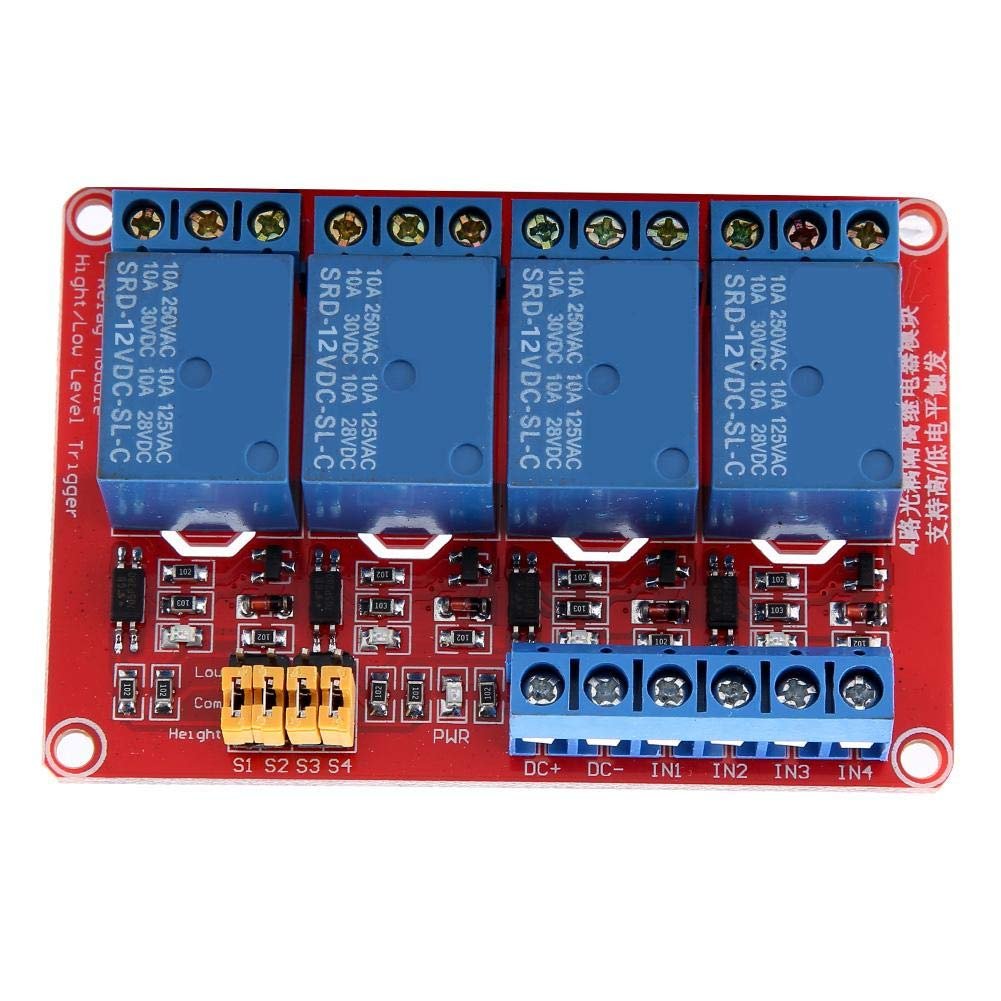 5V/12V/24V 4-Channel Relay Module, Optocoupler Relay Module Board High & Low for (12V)