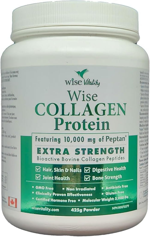 Wise Vitality Collagen Protein Powder | Type 1 & 3 Hydrolyzed Peptides for Skin, Hair, Nails & Bones | 425g Unflavored | Keto-Friendly, Non-GMO, Gluten-Free