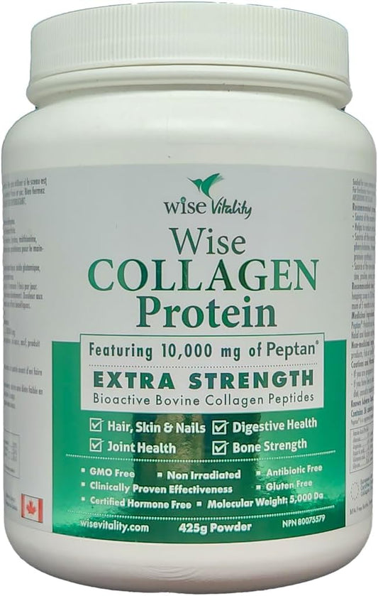 Wise Vitality Collagen Protein Powder | Type 1 & 3 Hydrolyzed Peptides for Skin, Hair, Nails & Bones | 425g Unflavored | Keto-Friendly, Non-GMO, Gluten-Free