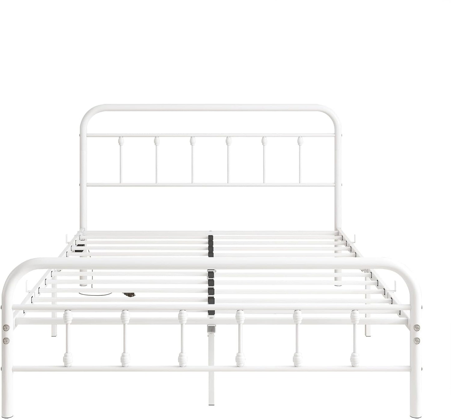 Maliacife Metal Bed Frame Double,Full Size Bed Frames with Charging Station and LED Headboard,Metal Platform Bed with Under Bed Storage, No Box Spring Needed, Noise Free,Easy Assembly,White