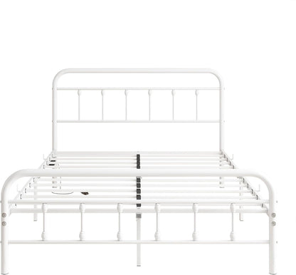Maliacife Metal Bed Frame Double,Full Size Bed Frames with Charging Station and LED Headboard,Metal Platform Bed with Under Bed Storage, No Box Spring Needed, Noise Free,Easy Assembly,White