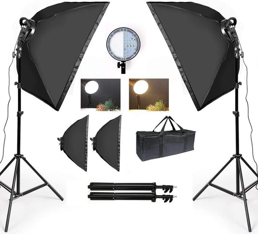 Vivider (TM) 2PCS Softbox Photography Continuous Lighting Kit 20"X28" Professional Photo Studio Equipment with 2M Adjustable Stand and Dimmable, Color Temperature Adjust LED Bulb for Video Filming Portraits