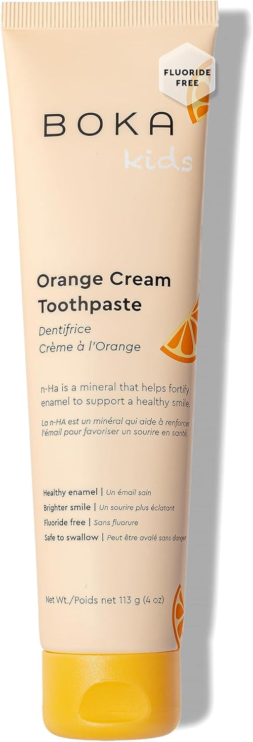 Boka Fluoride Free Toothpaste Nano Hydroxyapatite, Helps Remineralize, Appropriate for Sensitive Teeth, Whitening - for Adult, Kids Oral Care - Orange Cream Flavor, 4oz 1Pk - US Manufactured