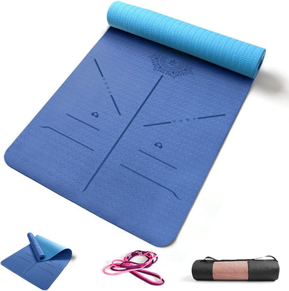 FP-TECH Yoga Mat Padded Non-Slip Fitness Pilates Gymnastics TPE Mat with Bag 183 x 68 x 0.8 cm