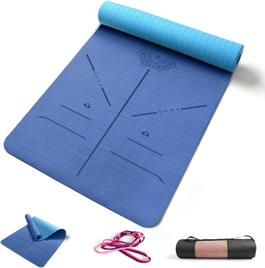 FP-TECH Yoga Mat Padded Non-Slip Fitness Pilates Gymnastics TPE Mat with Bag 183 x 68 x 0.8 cm