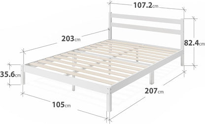 Zinus Bamboo King Single Bed Frame Wooden Bed White | Timber Slats, Strong Solid Wood, Mattress Base | 5Yrs Warranty | Bedroom Furniture with Storage Space