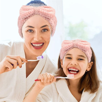 Spa Headband Facial Makeup Hairband Bowknot Head Wrap Coral Fleece Headbands for Washing Face Mask Shower 2PCS