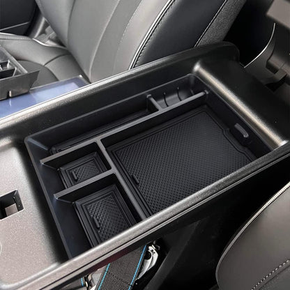 BestEvMod for Ioniq5 Armrest Storage Box Center Console Organizer Tray Interior Accessories with Rubber Black Trim Compatible with Hyundai Ioniq 5 2022-2025 Accessories(V1)