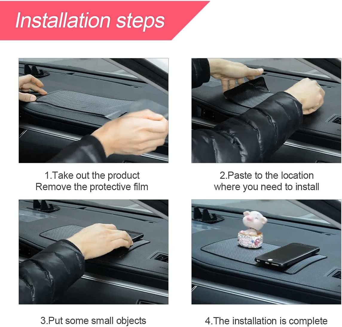 Car Dashboard Anti-Slip Rubber Pad, 10.6"x 5.9" Universal Non-Slip Car Magic Dashboard Sticky Adhesive Mat for Phones Sunglasses Keys Electronic Devices and More Use (Black/Grid)