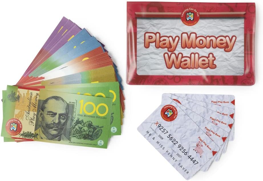 Learning Can Be Fun Wallet Play Money, Notes and Credit Cards