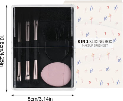 Make Up Brush Sets For Women, 8 Pieces Travel Makeup Brush Set Makeup Accessories With Storage Box, Portable Beauty Tools, Make Up Brushes For Women, Eyes, Cheeks, Lips, 3.15 x 4.25 Inches