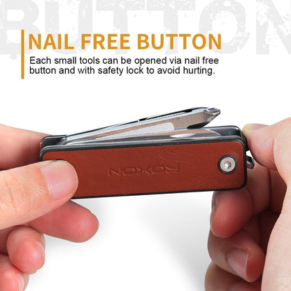 ROXON M4 10 in 1 Portable Nail Clipper Multi Tool with Leather,Utility Tool with Safety Lockable Small Knife,Scissors,File,Bottle Opener,Screwdriver,Personal Care Gadgets and Useful Gift for All