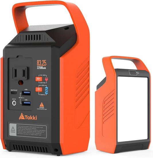 Takki 83Wh Portable Power Station Camping Solar Power Bank Generator with 110V 80W AC Outlet Type-C USB Port and Camping Flashlight for Home Use Emergency Battery Backup