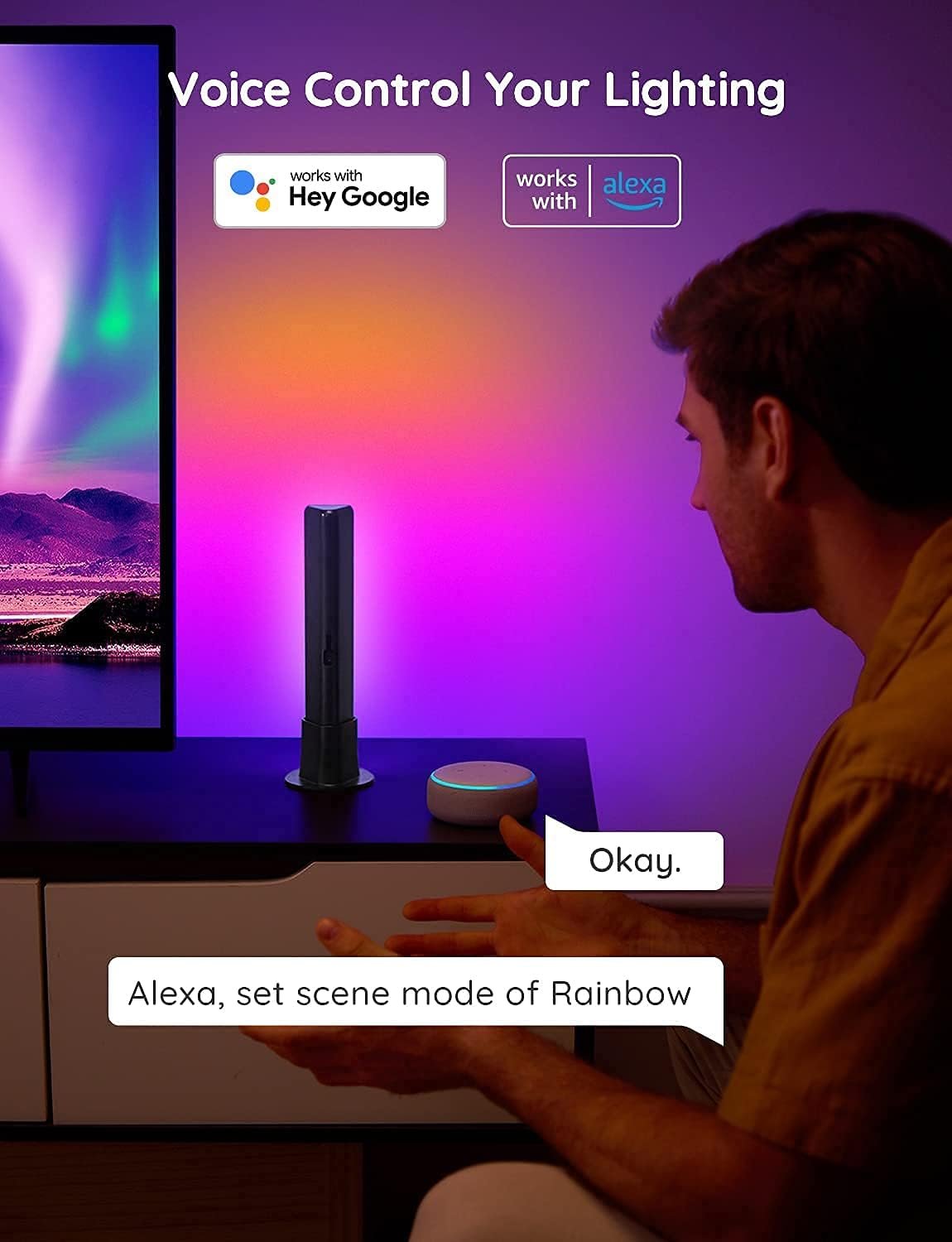 Govee Smart LED Light Bars, Work with Alexa and Google Assistant, RGBICWW WiFi TV Backlights with Scene and Music Modes for Gaming, Pictures, PC, TV, Room Decoration
