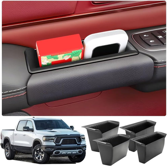 LUNQIN Car Door Side Storage Tray for Dodge RAM 1500 2019 2020 2021 2022 2023 2024 2025 RAM1500 Truck Pickup Auto Interior Accessories Front Armrest Insert Organizer Box Bag Vehicle Accessory