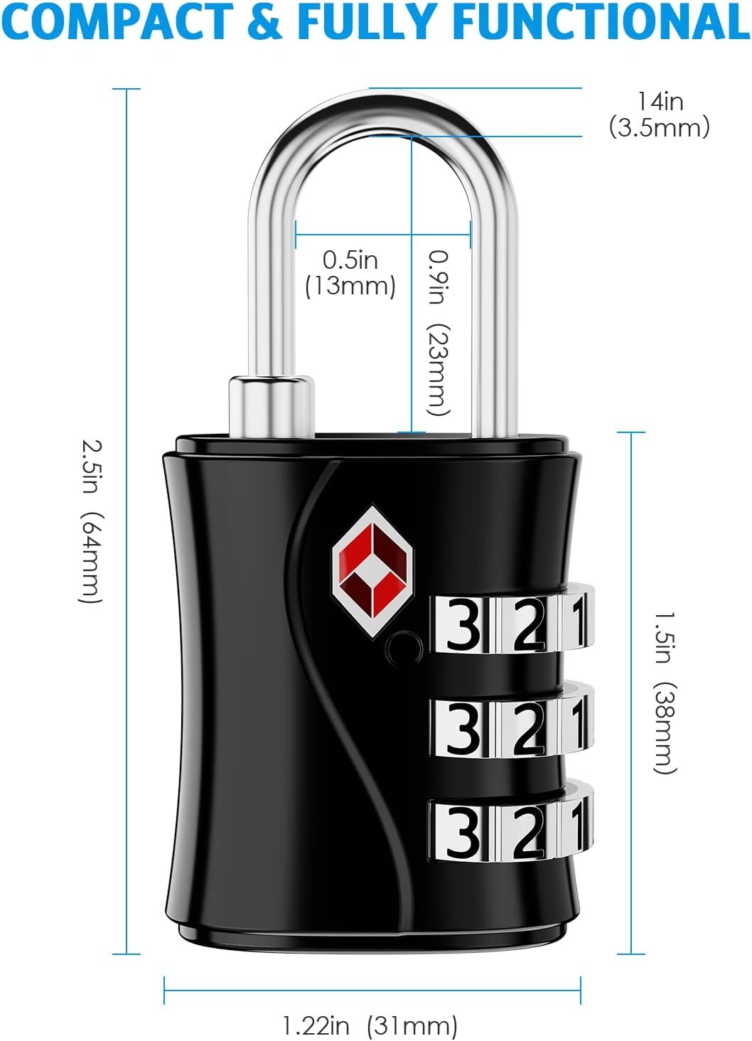 AMIR TSA Approved Locks, 3-Digit Security Padlock, Luggage Locks TSA Approved, Set Your Own Combination Luggage Lock for Travel, Baggage, Suitcases & Backpacks