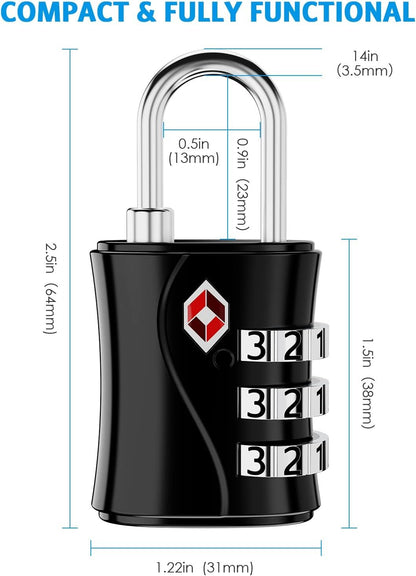 AMIR TSA Approved Locks, 3-Digit Security Padlock, Luggage Locks TSA Approved, Set Your Own Combination Luggage Lock for Travel, Baggage, Suitcases & Backpacks