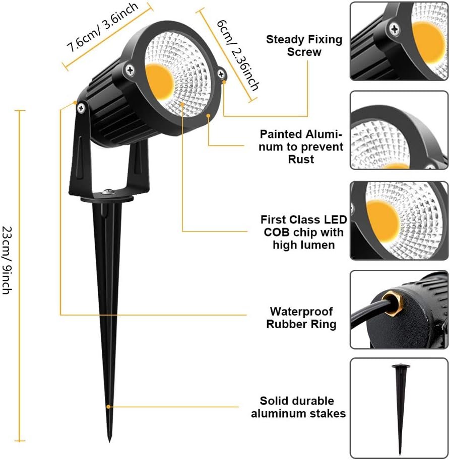 ZUCKEO 5W Outdoor Spotlight LED Landscape Lights 12V 24V Garden Lights with Spike Stand Low Voltage Lighting Waterproof for Garden, Yard, Lawn, Pathway, Driveway, Warm White (8 Pack)