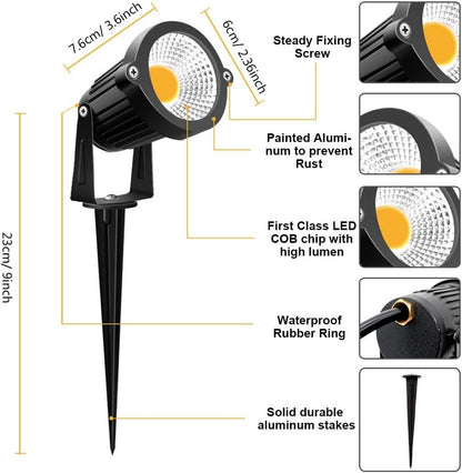 ZUCKEO 5W Outdoor Spotlight LED Landscape Lights 12V 24V Garden Lights with Spike Stand Low Voltage Lighting Waterproof for Garden, Yard, Lawn, Pathway, Driveway, Warm White (8 Pack)