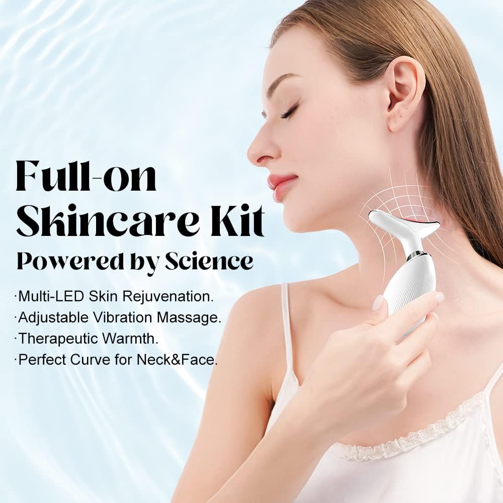 Firming Wrinkle Removal Device for Neck Face, Double Chin Reducer Vibration Facial Massager with Three Uses LED Heat Modes for Skin Care Tightens and Lifts (white)