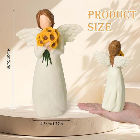 Sunflower Gifts for Women, Guardian Angel Figurines with Sunflower Bouquet - Hand-Painted Resin Collectible Figure for Women, Mum, Teachers - Unique Home Décor & Angel Gifts in Christmas, Birthday