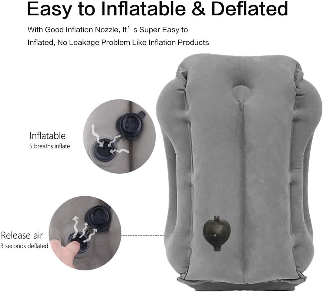 STTARLUK Inflatable Travel Pillow, Inflatable Airplane Pillow Comfortably Supports The Head, Neck and Chin, Inflatable Neck Pillow with Free Eye Mask/Earplugs (Grey)