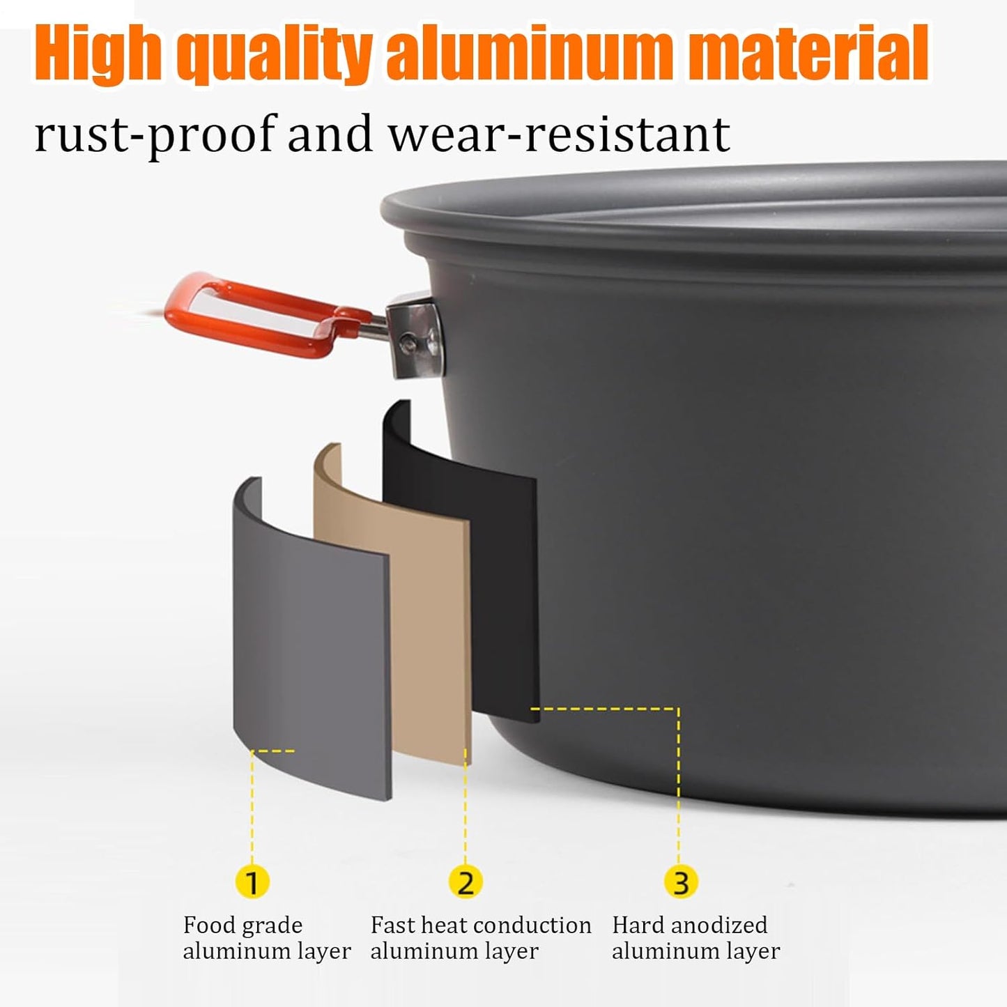 Camping Pot, Portable large Capacity Pan, Lightweight Boiling Steamer, Heat-Resistant Design, Durable Cookware Gear, Ideal for Backpacking, Hiking, Picnic, Outdoor Travel Cooking
