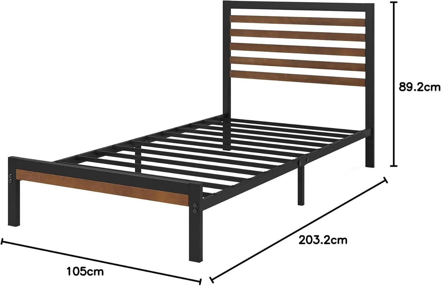 Zinus Kai Bamboo and Metal Bed Frame Hybrid Platform Base with Footboard - King Single