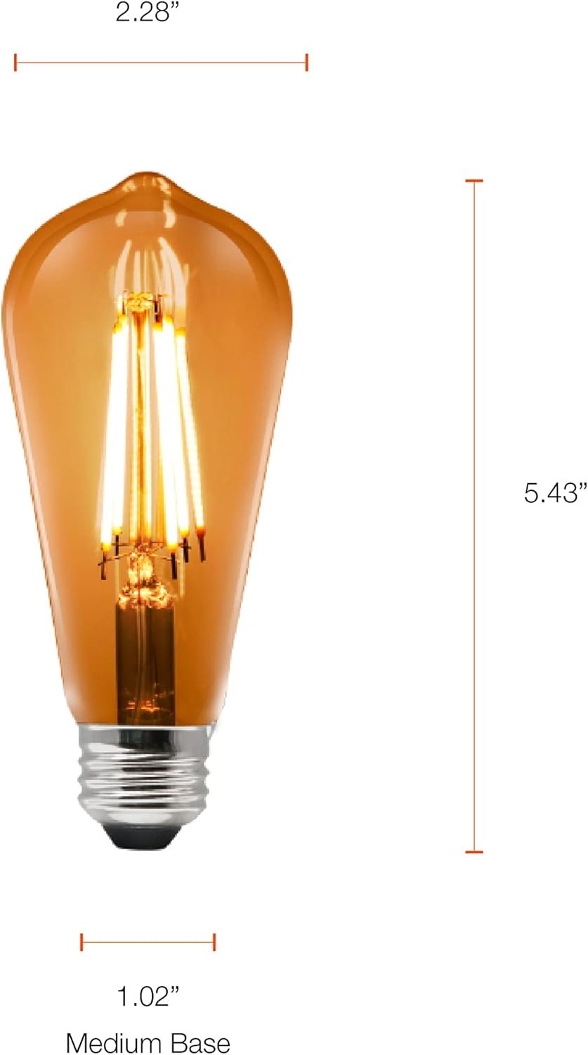 Sylvania WiFi LED Smart ST19 Amber Finish Light Bulb, 3.5W Efficient, for Alexa/Google Assistant, 2000K, No Hub Required - 1 Pack (75802)