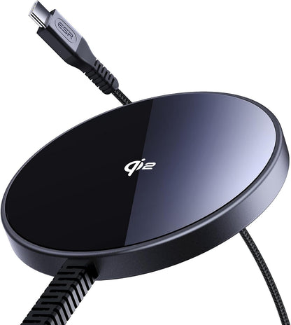 ESR HaloLock Qi2 Wireless Charger, 15W Magsafe Charger, Wireless Charging Pad for iPhone 15/14/13/12 Series, AirPods 4/3/Pro/Pro 2, Black