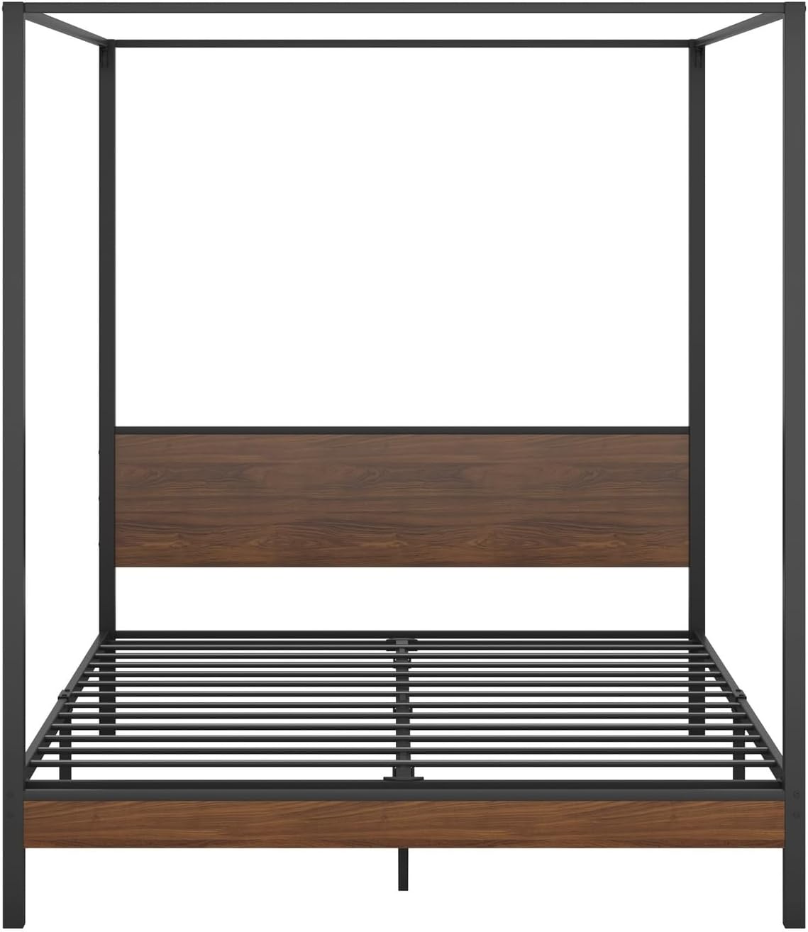 Oikiture Bed Frame Queen with Canopy Metal Bed Storage Base Black