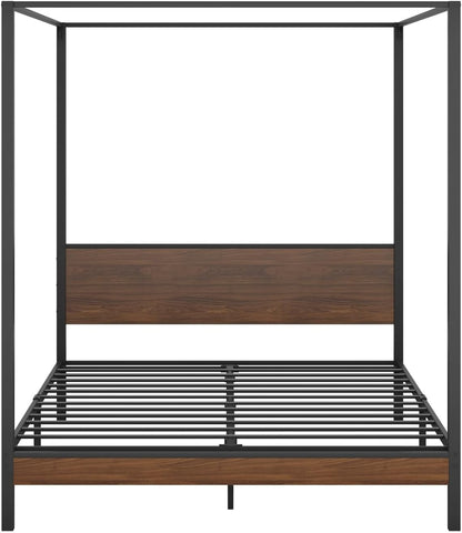 Oikiture Bed Frame Queen with Canopy Metal Bed Storage Base Black