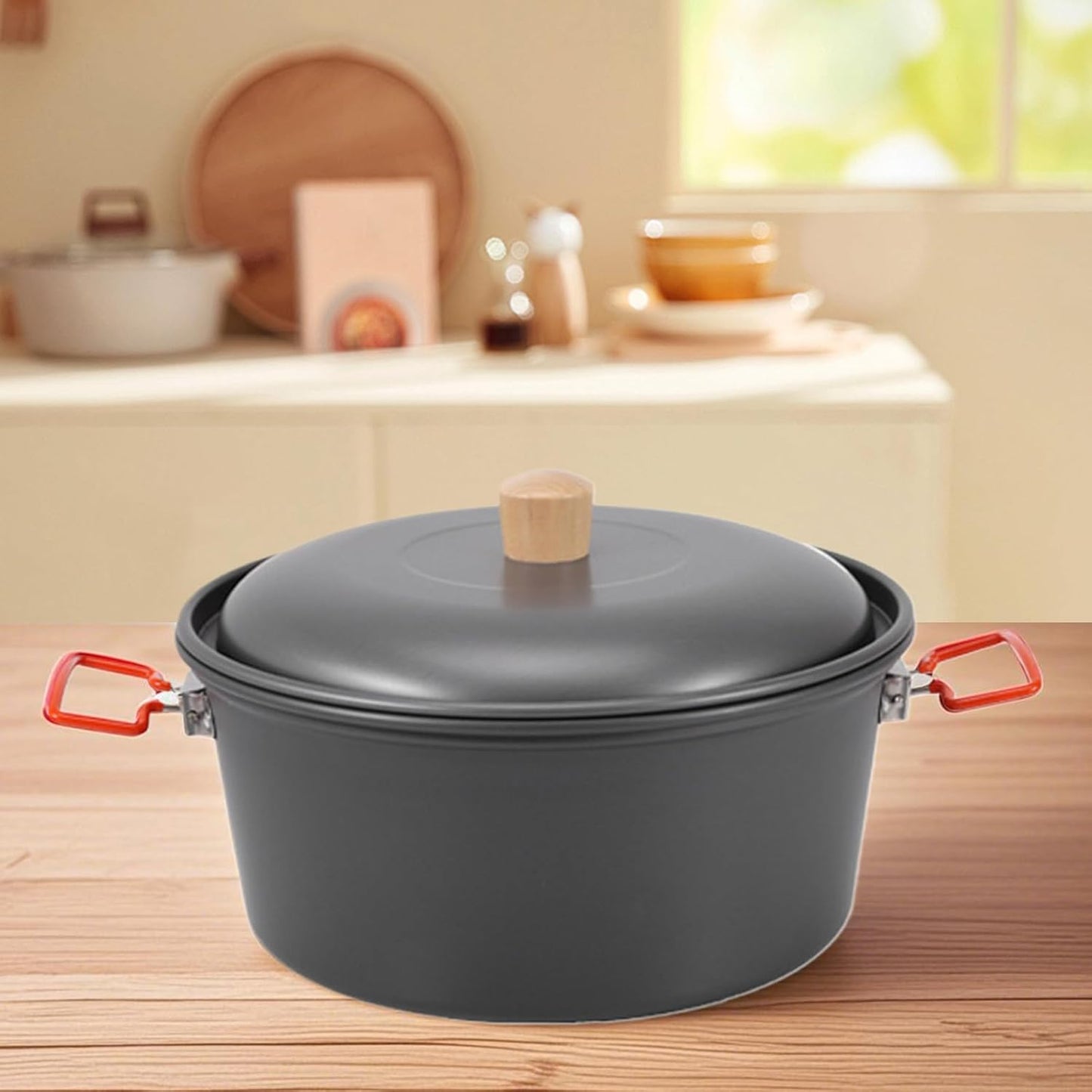 Camping Pot, Portable Large Capacity Camping Pan for Backpacking, Heat-Resistant Portable Picnic Gear, Lightweight Boiling Camp Steamer for Outdoor Travel Hiking, Black