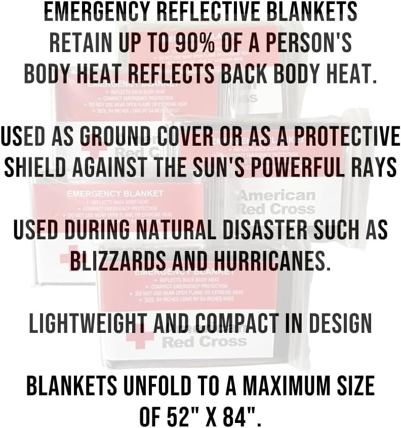 American Red Cross Officially Licensed Product Emergency Reflective Blankets, 5 Pack, Body Warmer Survival Blanket, 52” W x 84” L