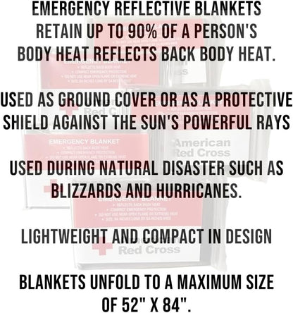 American Red Cross Officially Licensed Product Emergency Reflective Blankets, 5 Pack, Body Warmer Survival Blanket, 52” W x 84” L