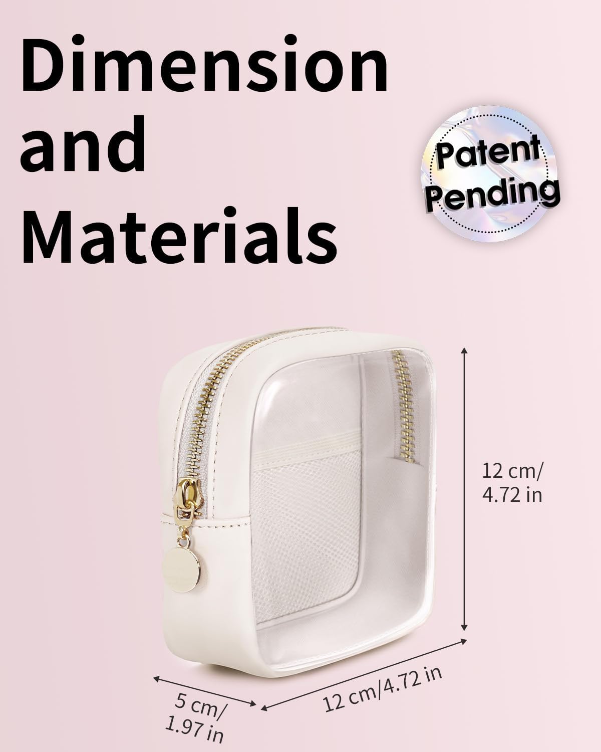 Wandering Nature Clear Makeup Bag for Purse Mini Make up Cute Cosmetic Bag Pouch for Women with Slip-in Pockets Travel Toiletry Essentials Eco Vegan Leather Organizer Bags(Patent Pending), Beige,