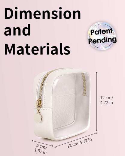 Wandering Nature Clear Makeup Bag for Purse Mini Make up Cute Cosmetic Bag Pouch for Women with Slip-in Pockets Travel Toiletry Essentials Eco Vegan Leather Organizer Bags(Patent Pending), Beige,