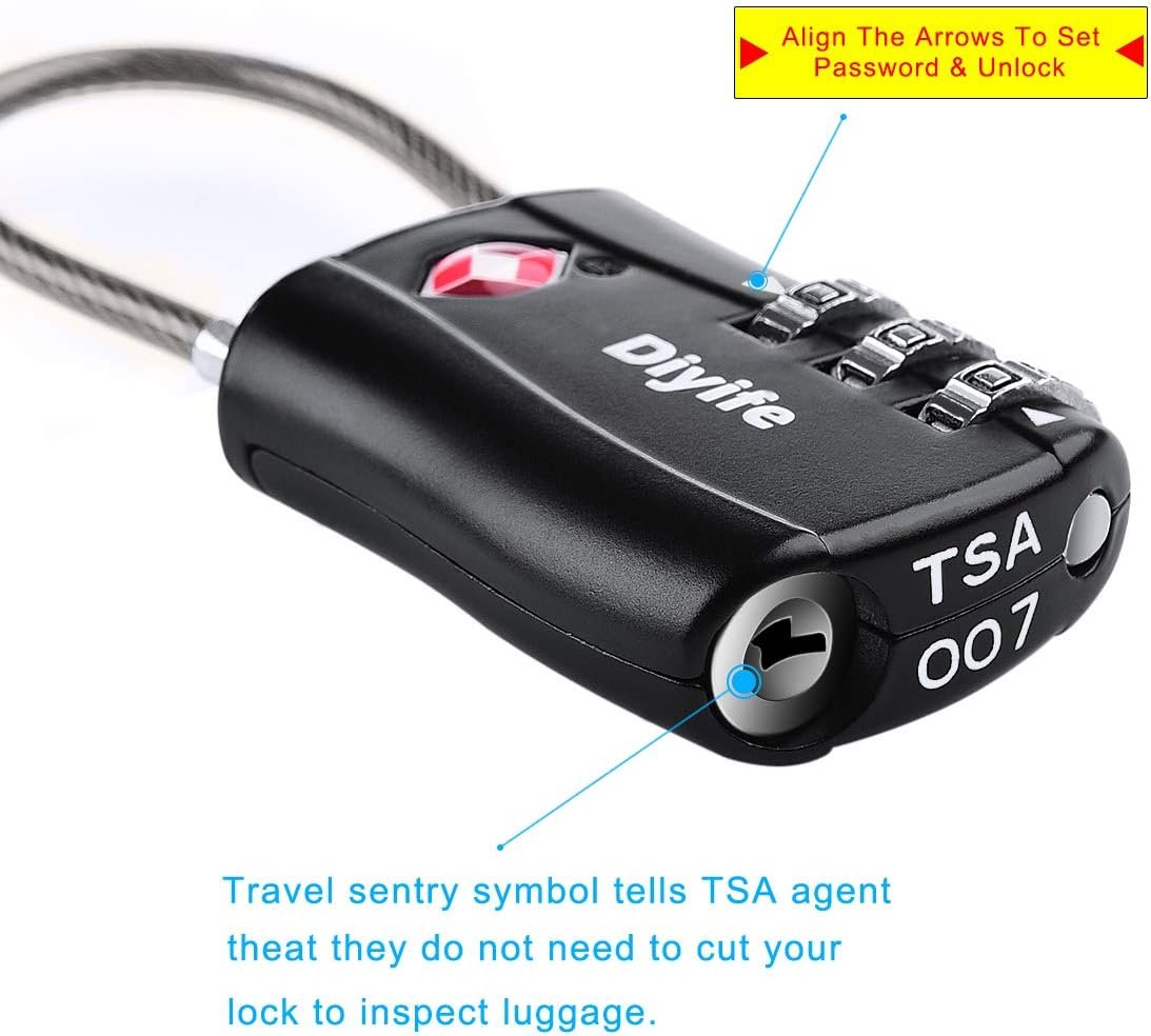 TSA Luggage Locks,3-Digit Security Padlock, [Newest Version] Diyife Combination Padlocks, Travel Code Lock for Suitcases, Luggage, Bag, Case, Backpack, Gym Lockers (Black&Blue&Red&Orange, 4 Pcs)