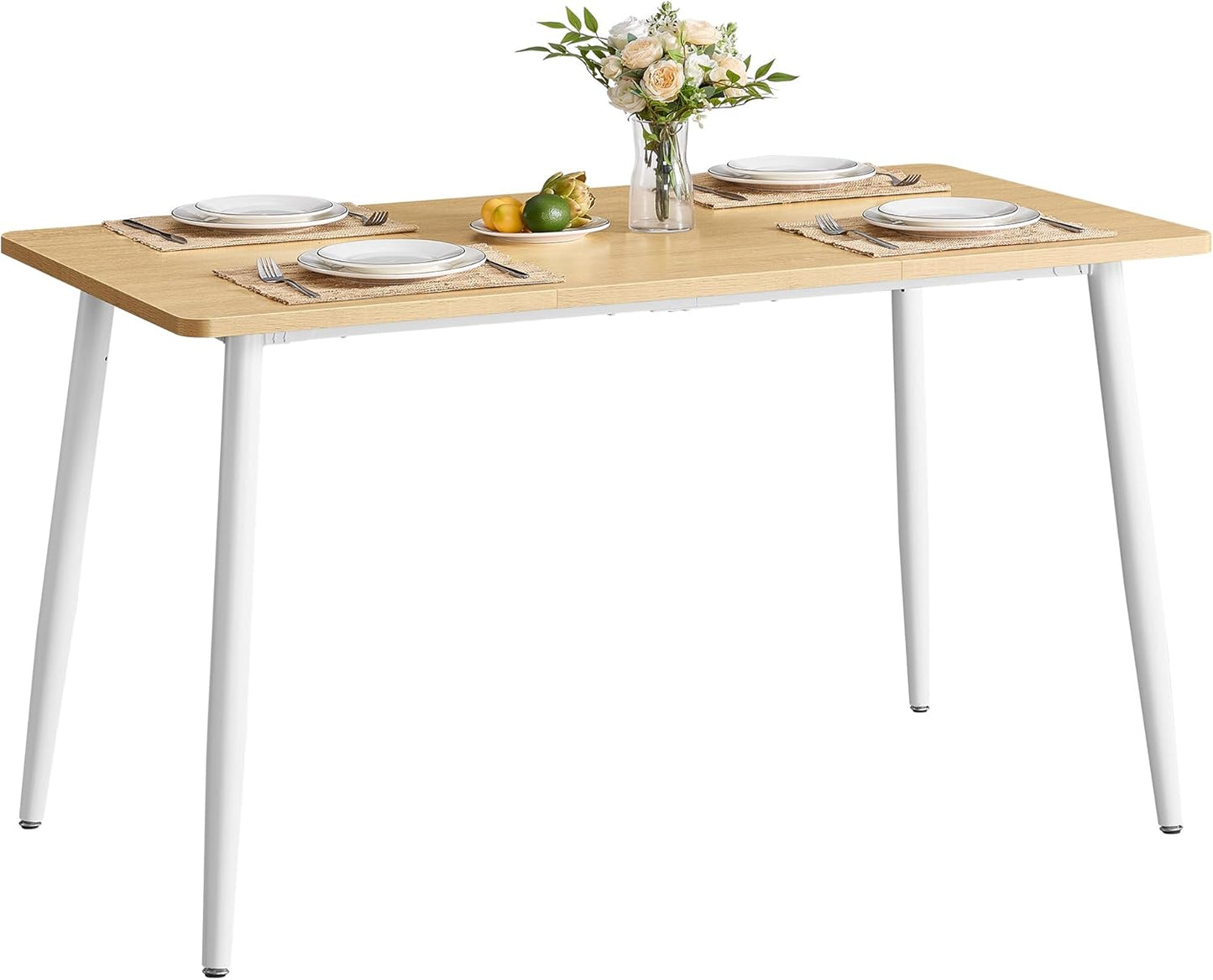 VASAGLE Dining Table, Kitchen Table, for 4-6 People, Modern Farmhouse, Heat Resistant Surface, Quick Assembly, 75 x 140 x 75 cm, Golden Oak and Cloud White KDT100N01