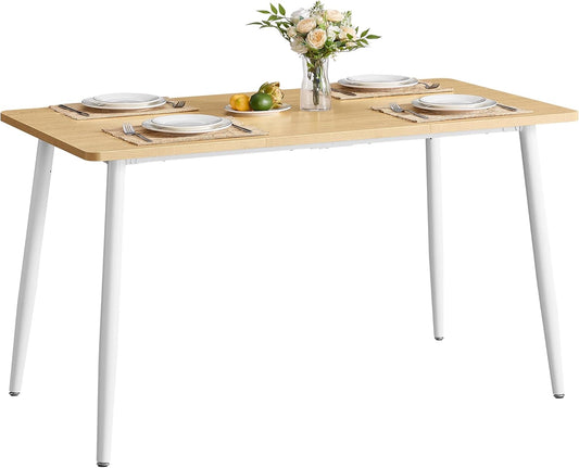 VASAGLE Dining Table, Kitchen Table, for 4-6 People, Modern Farmhouse, Heat Resistant Surface, Quick Assembly, 75 x 140 x 75 cm, Golden Oak and Cloud White KDT100N01