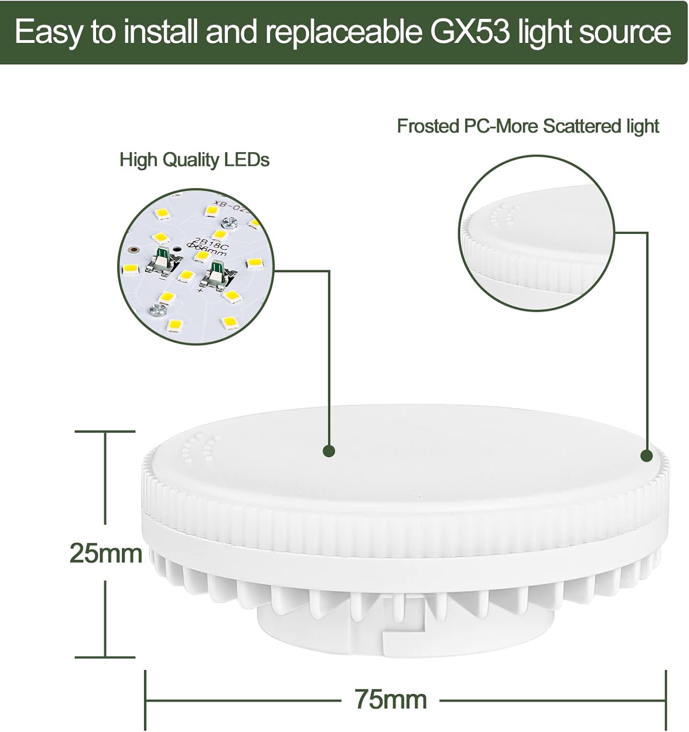 KYOTECH Adjustable LED Ceiling Spotlight Ø84 x 80 mm with Interchangeable 6 W GX53 LED Bulb Spot Light Black Ceiling Spotlights Warm White Light 3000 K 550 LM Ceiling Light